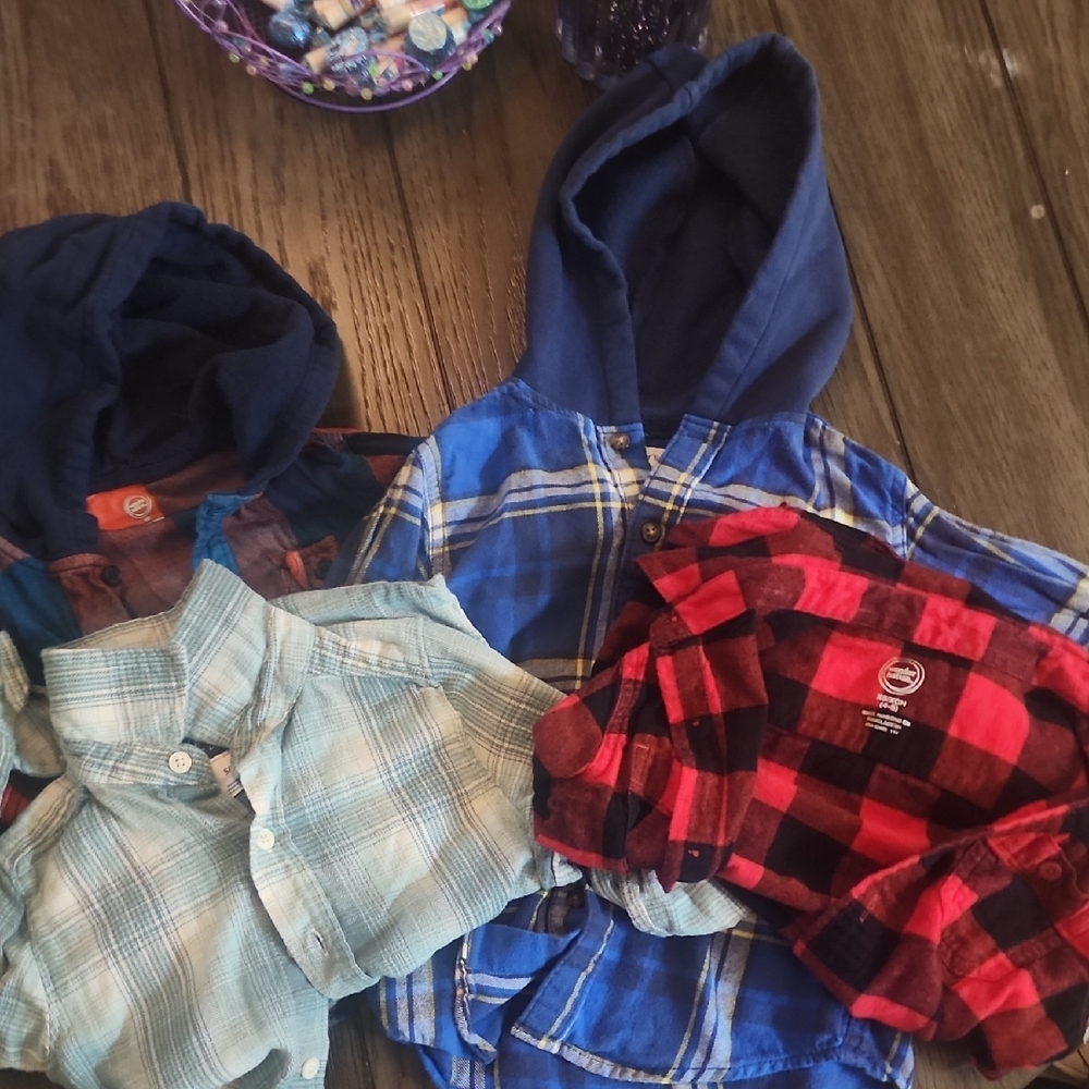 Boys Cotton Long SleeveButton Ups, (2) Hooded